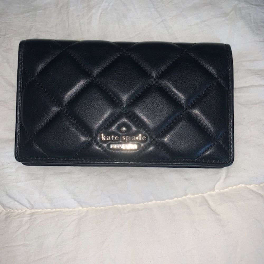 kate spade Black Quilted Leather Wallet with Gold Logo